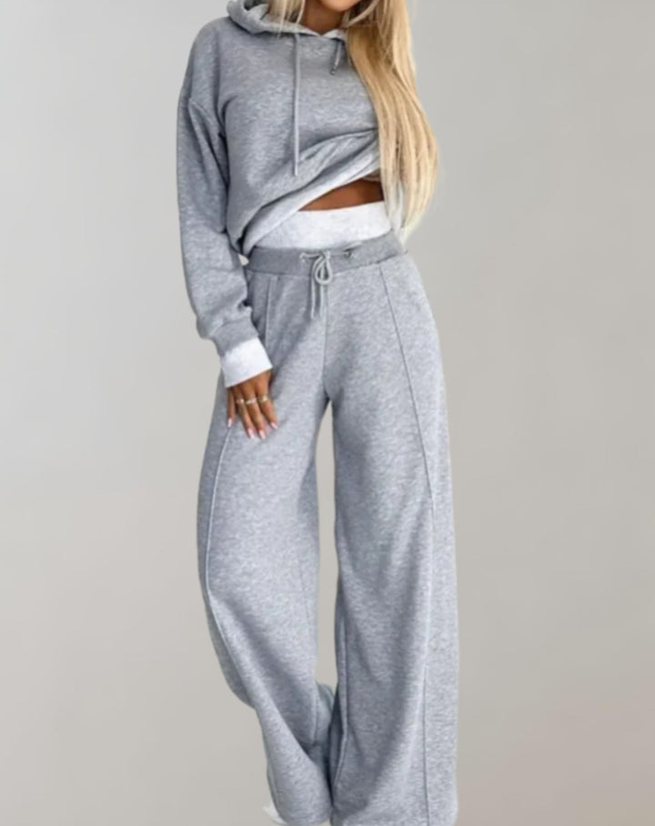 Women's Cropped Hoodie Tracksuit Set | Wide-Leg Trousers
