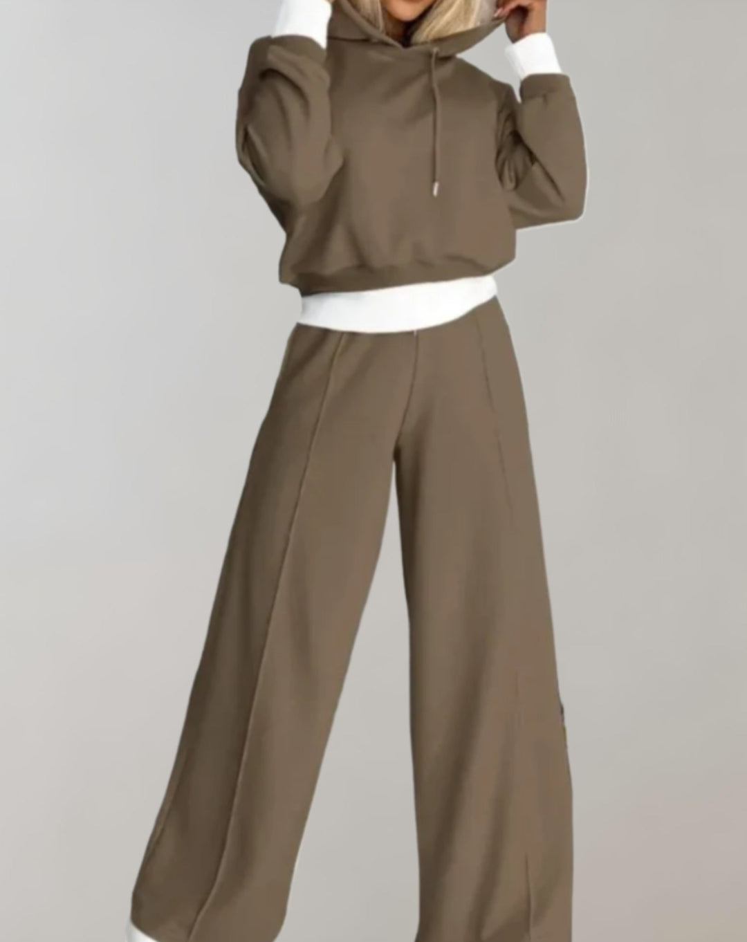 Women's Cropped Hoodie Tracksuit Set | Wide-Leg Trousers