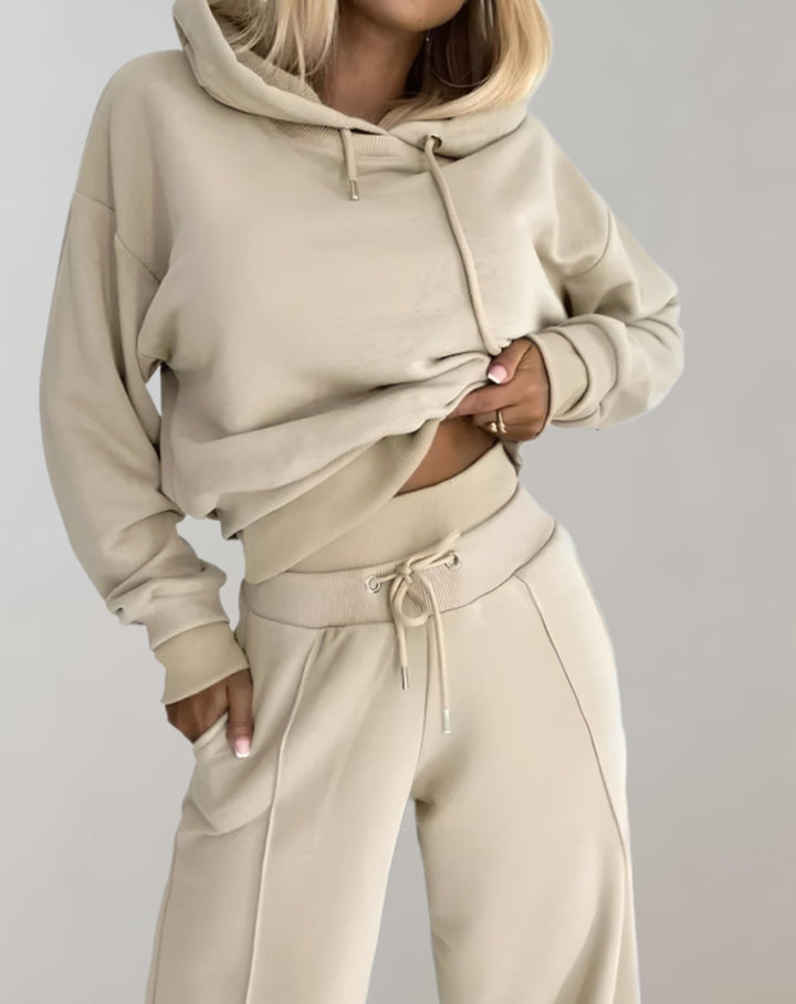 Women's Cropped Hoodie Tracksuit Set | Wide-Leg Trousers