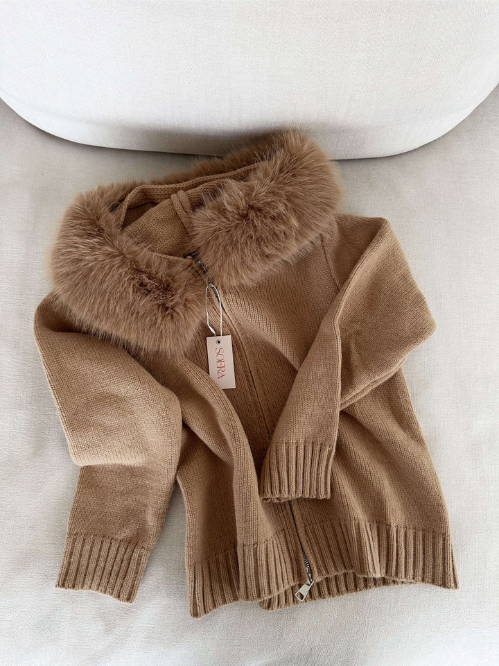 Women's Hooded Cardigan Sweater with Faux Fur Trim | Cardigan
