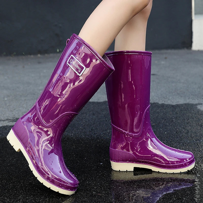 Women's High-Tube Waterproof Rain Boots | Durable PVC Rubber