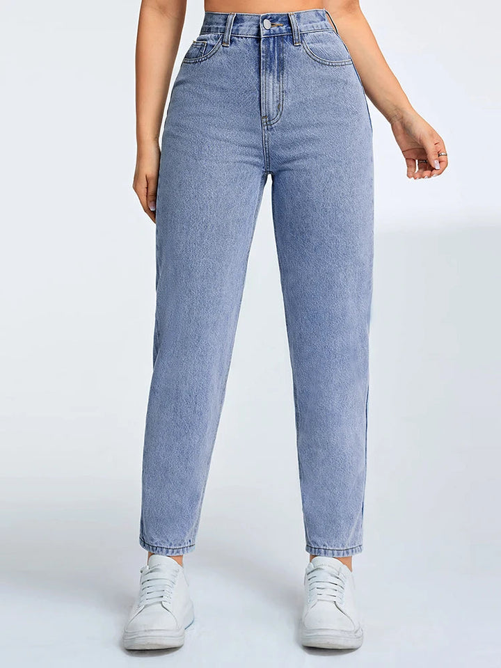 Women's High Waist Mom Jeans | Tapered Fit Denim
