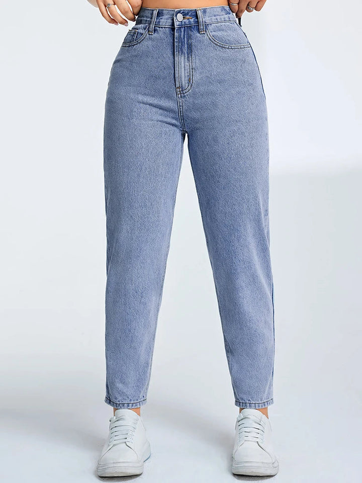 Women's High Waist Mom Jeans | Tapered Fit Denim