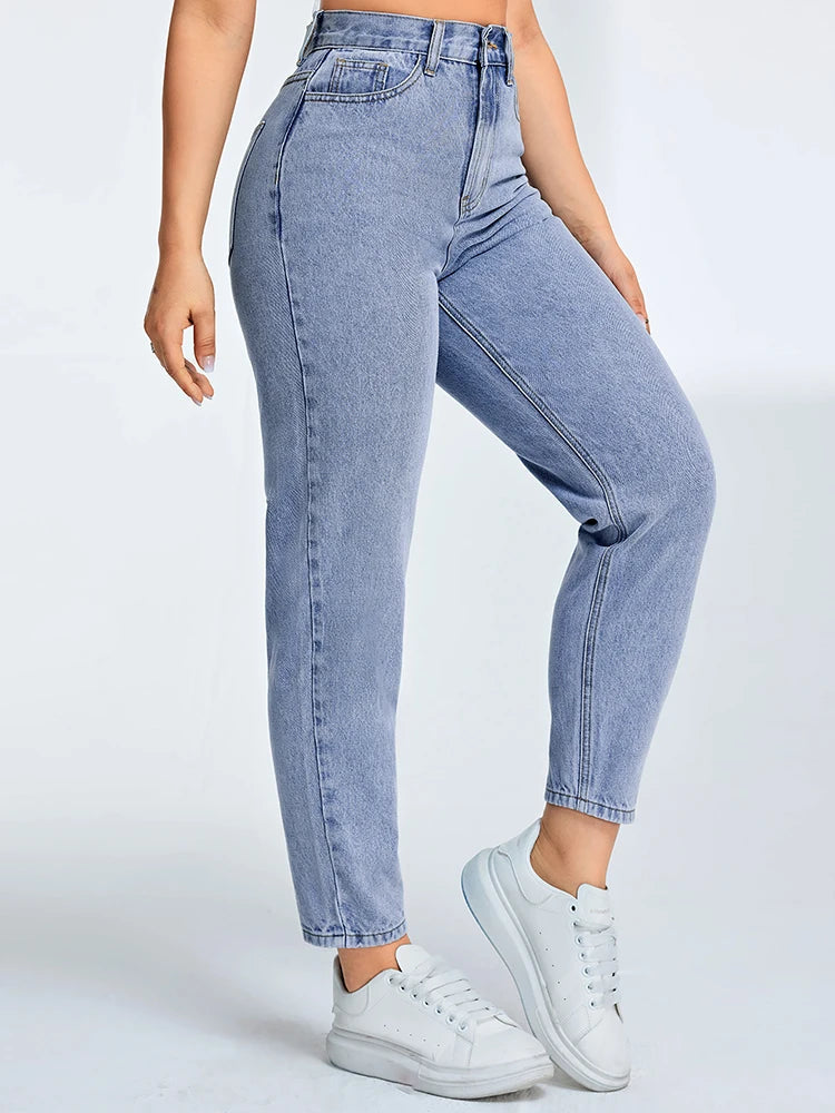 Women's High Waist Mom Jeans | Tapered Fit Denim