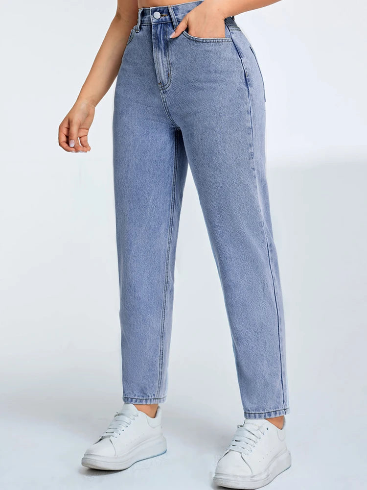 Women's High Waist Mom Jeans | Tapered Fit Denim