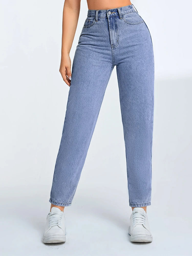 Women's High Waist Mom Jeans | Tapered Fit Denim