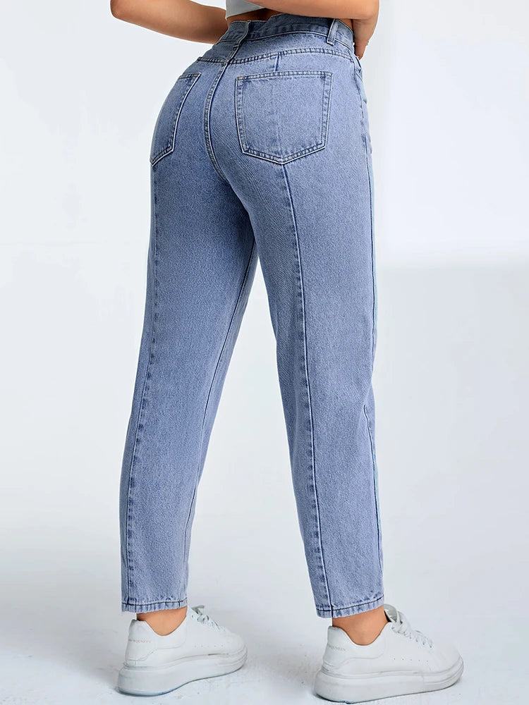 Women's High Waist Mom Jeans | Tapered Fit Denim