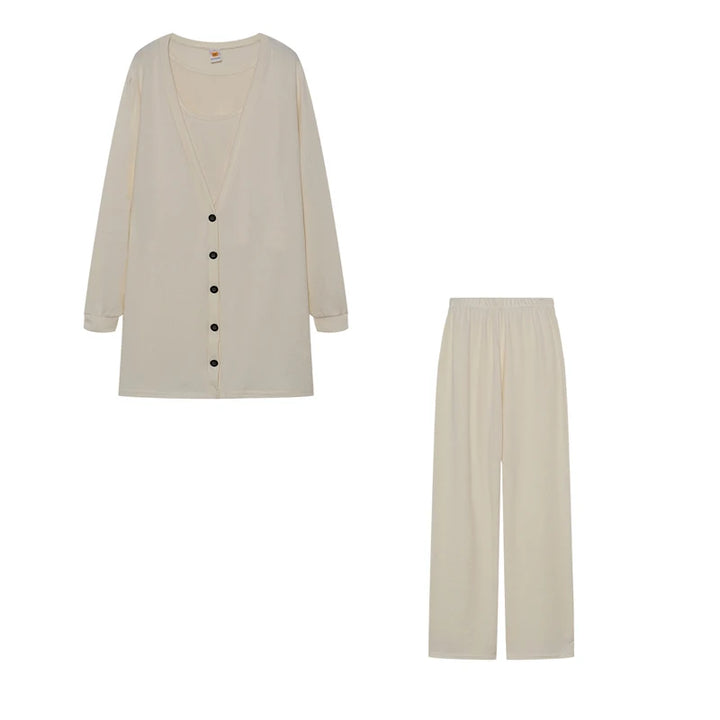 Women's Knitted Loungewear Set | Three-Piece Jacket Vest Pants