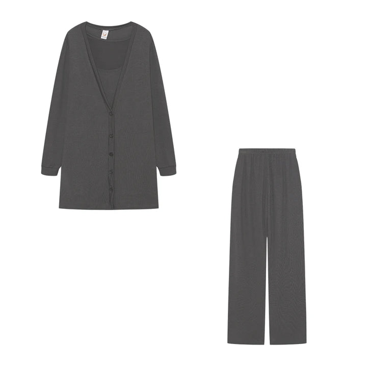 Women's Knitted Loungewear Set | Three-Piece Jacket Vest Pants