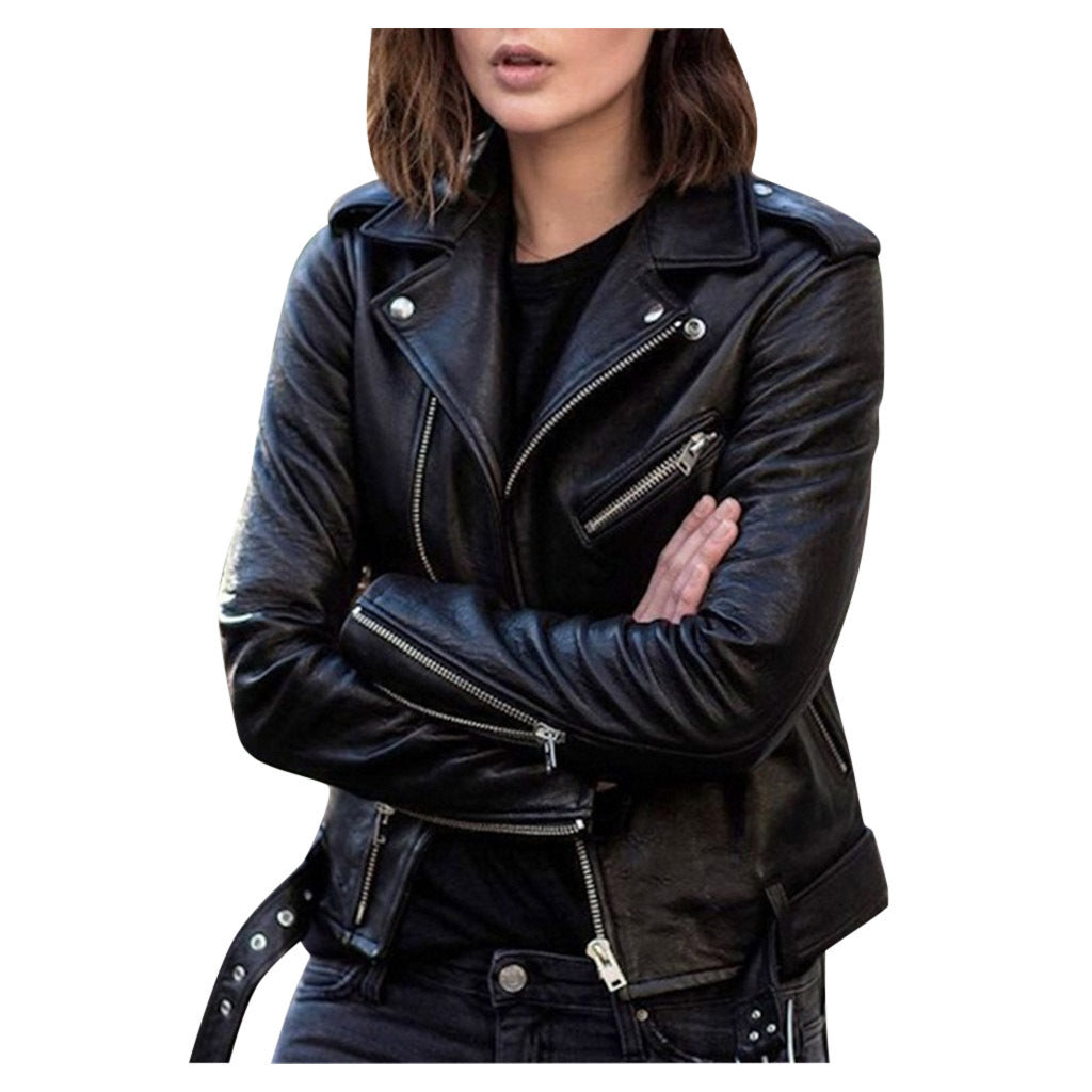 Women's Leather Jacket | Casual Biker Zip-Up Design