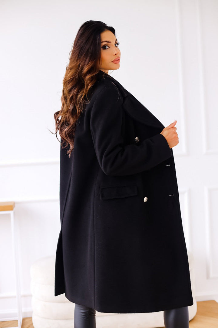 Women's Long Double-Breasted Trench Coat with Gold Buttons | Outerwear
