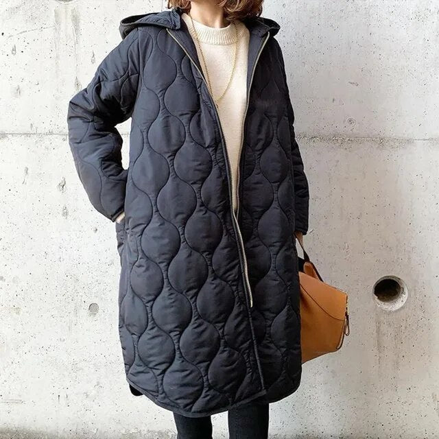 Women's Long Puffer Coat | Quilted Hooded Winter Outerwear