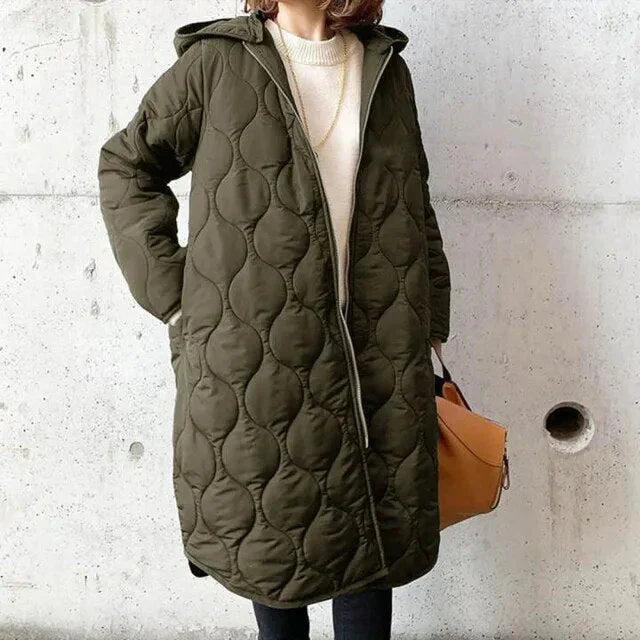 Women's Long Puffer Coat | Quilted Hooded Winter Outerwear
