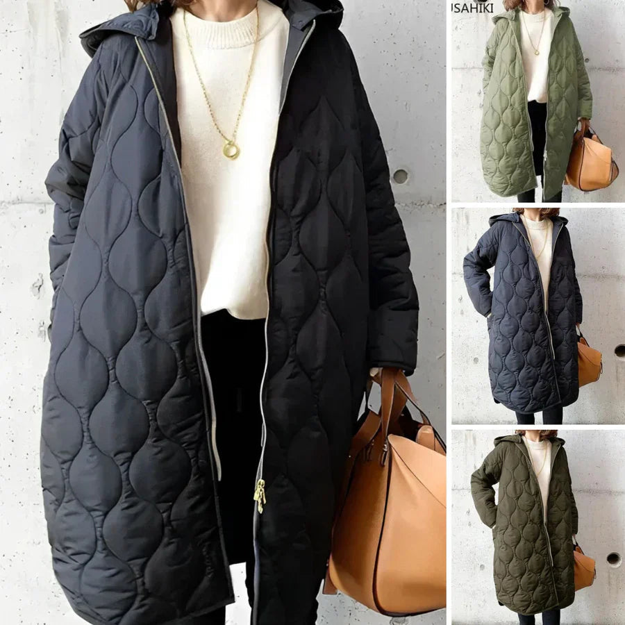 Women's Long Puffer Coat | Quilted Hooded Winter Outerwear