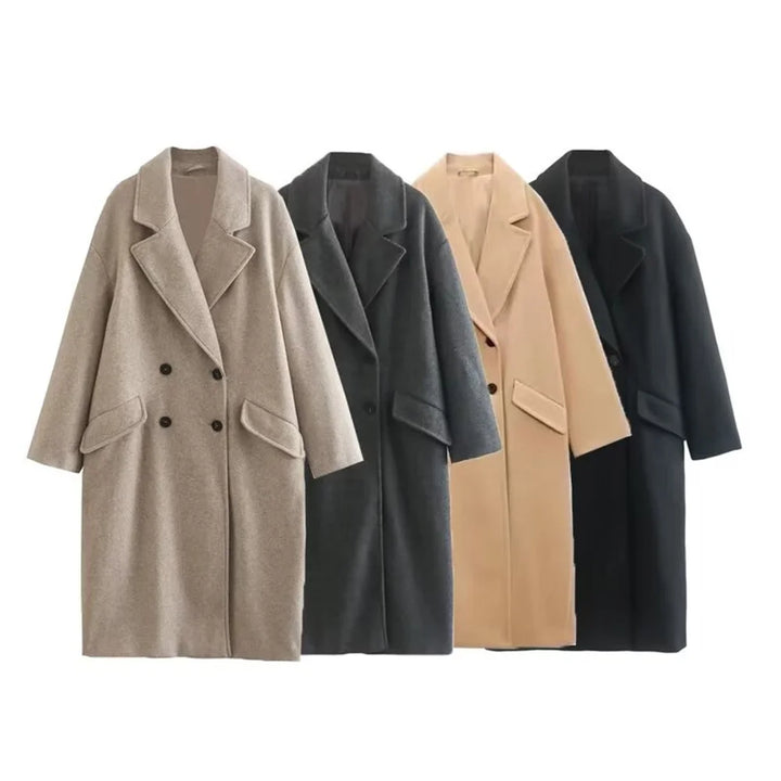 Women's Long Wool Coat with Flip Collar | Winter Coats Women