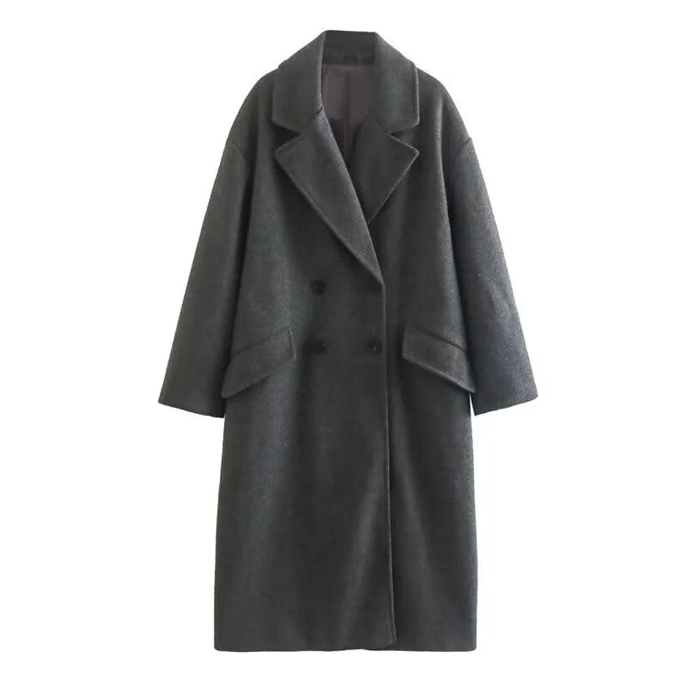 Women's Long Wool Coat with Flip Collar | Winter Coats Women