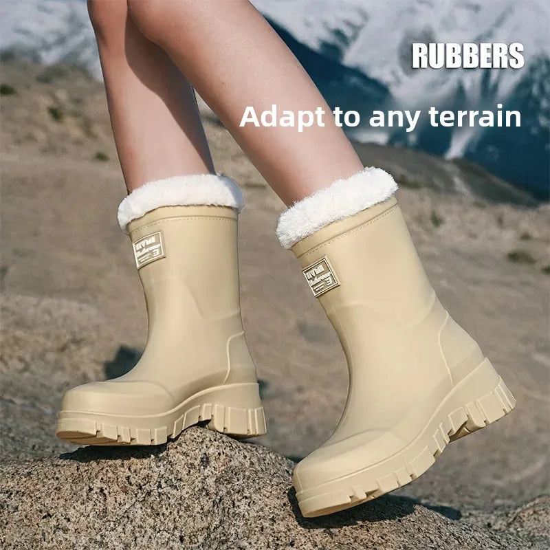 Women's Mid-High Tube Waterproof Rain Boots | Durable Rubber Footwear