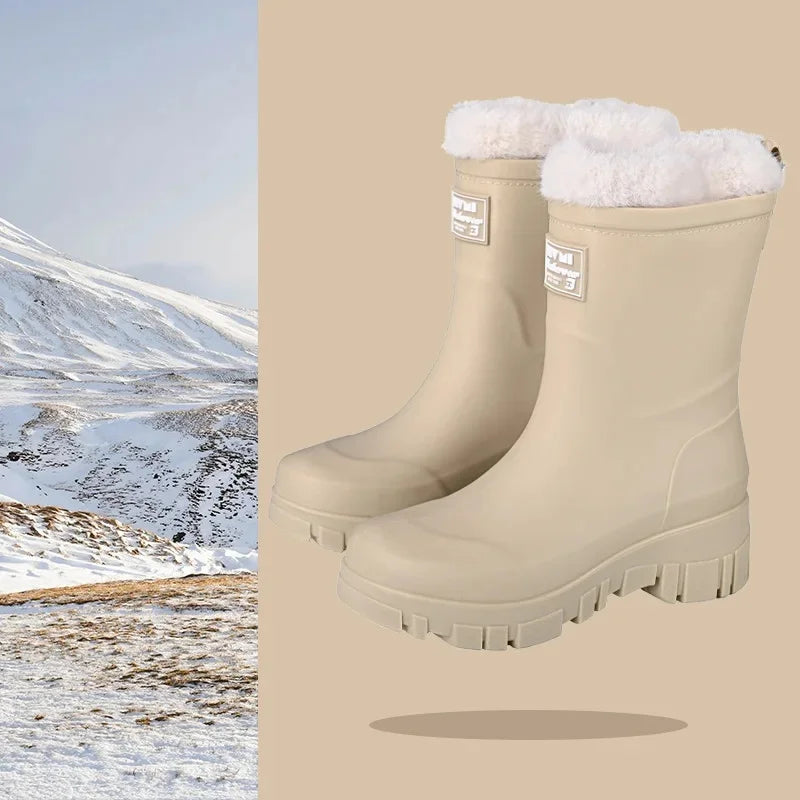 Women's Mid-High Tube Waterproof Rain Boots | Durable Rubber Footwear