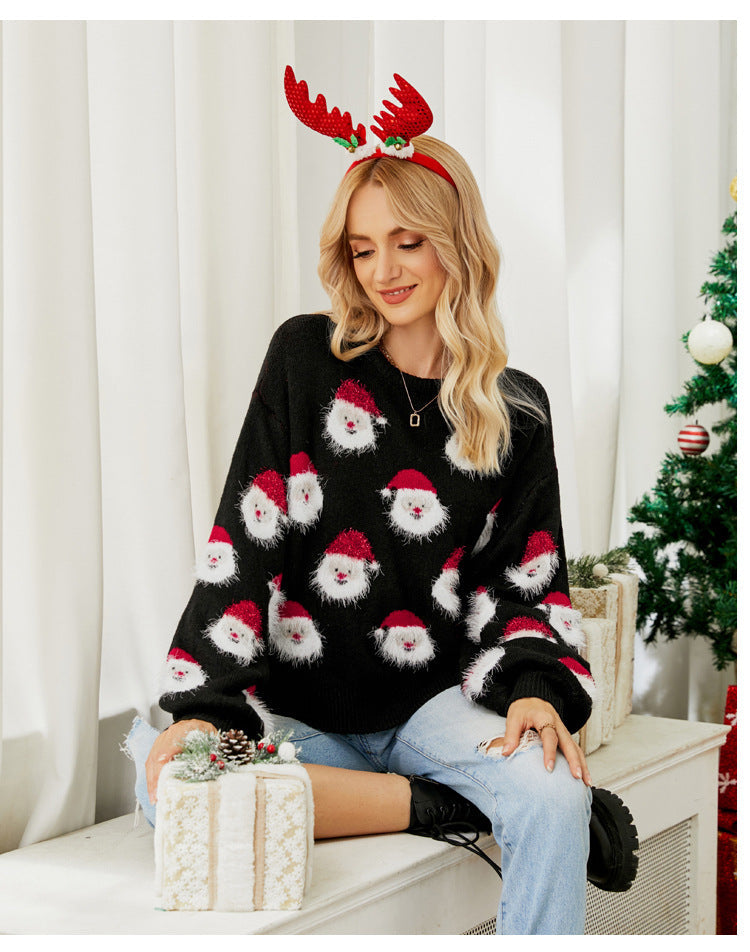 Women's Oversized Christmas Sweater | Santa Motif Knit