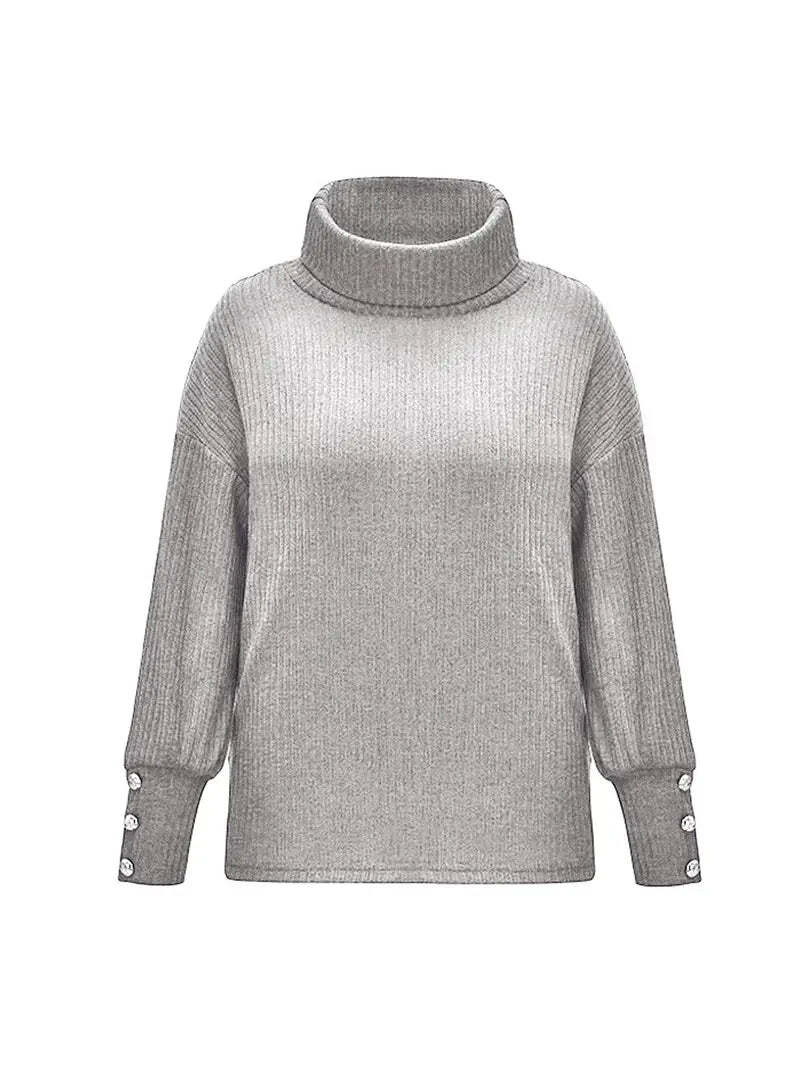 Women's Turtleneck Jumper with Button Sleeves | Sweater