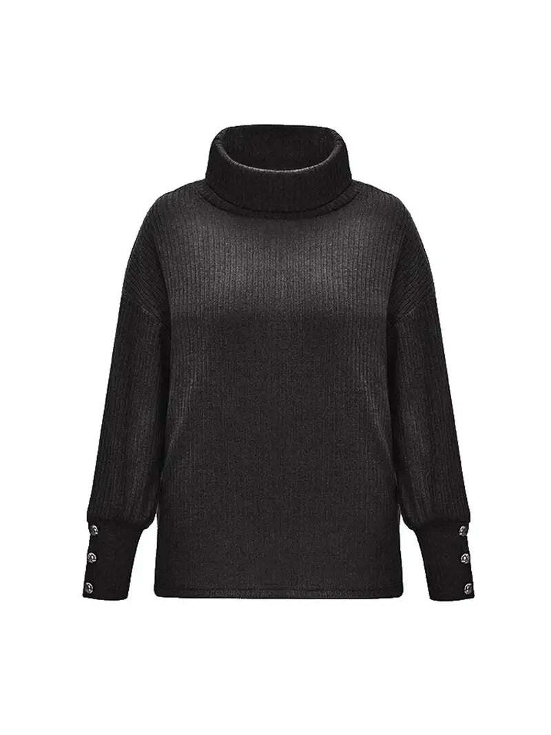 Women's Turtleneck Jumper with Button Sleeves | Sweater