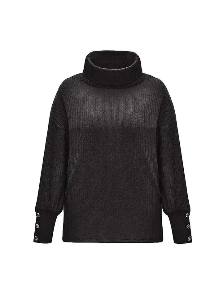 Women's Turtleneck Jumper with Button Sleeves | Sweater