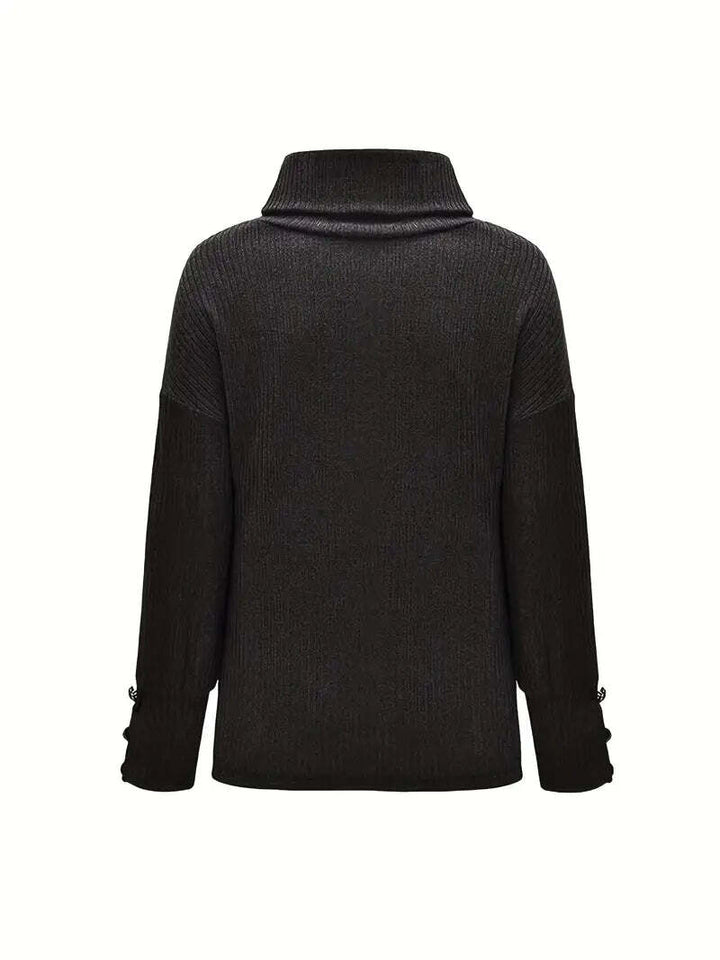Women's Turtleneck Jumper with Button Sleeves | Sweater