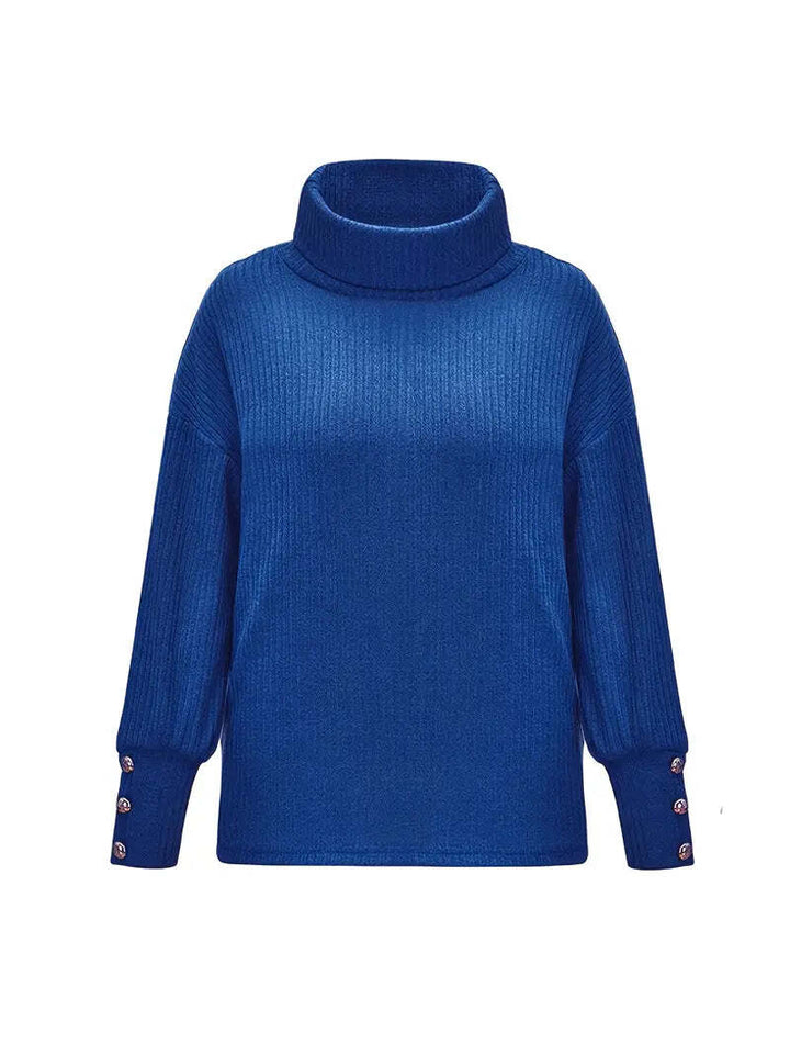 Women's Turtleneck Jumper with Button Sleeves | Sweater