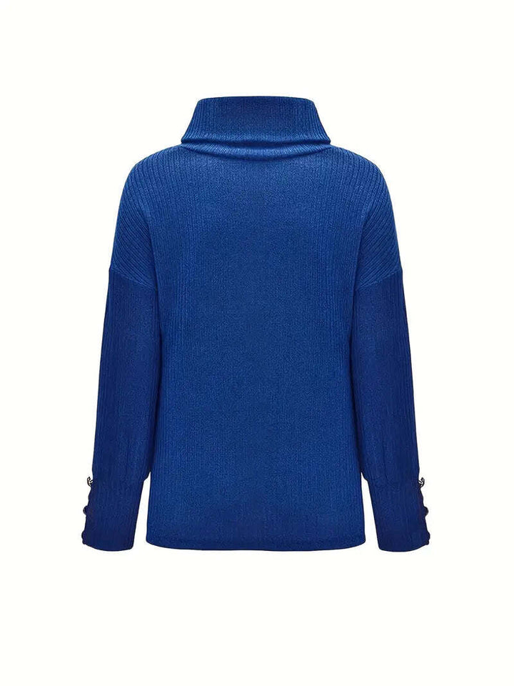 Women's Turtleneck Jumper with Button Sleeves | Sweater