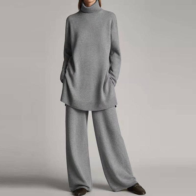 Women's Turtleneck Loungewear Set | Relaxed Wide-Leg Pants