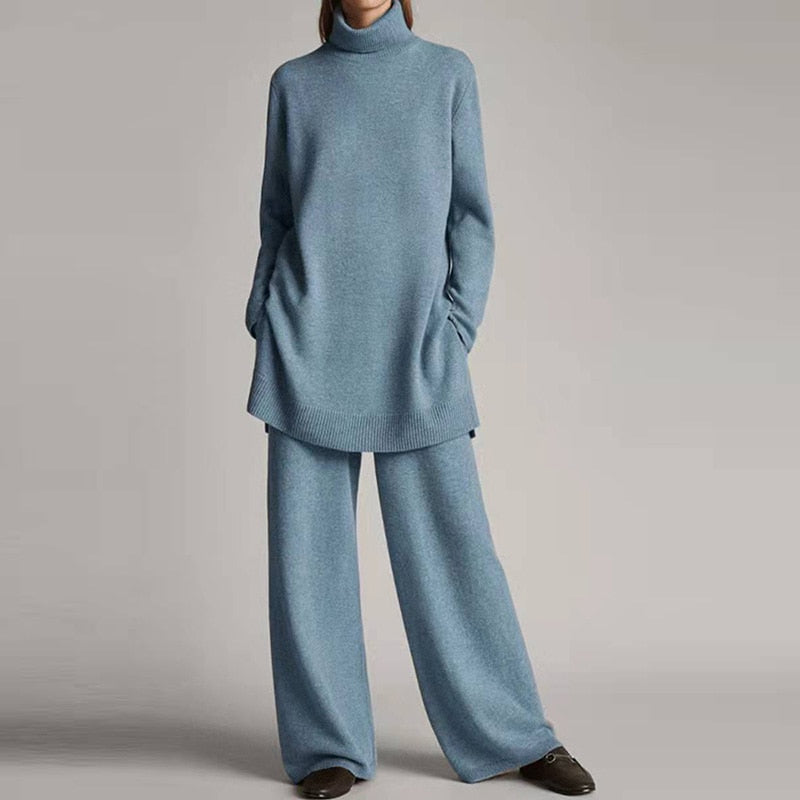 Women's Turtleneck Loungewear Set | Relaxed Wide-Leg Pants