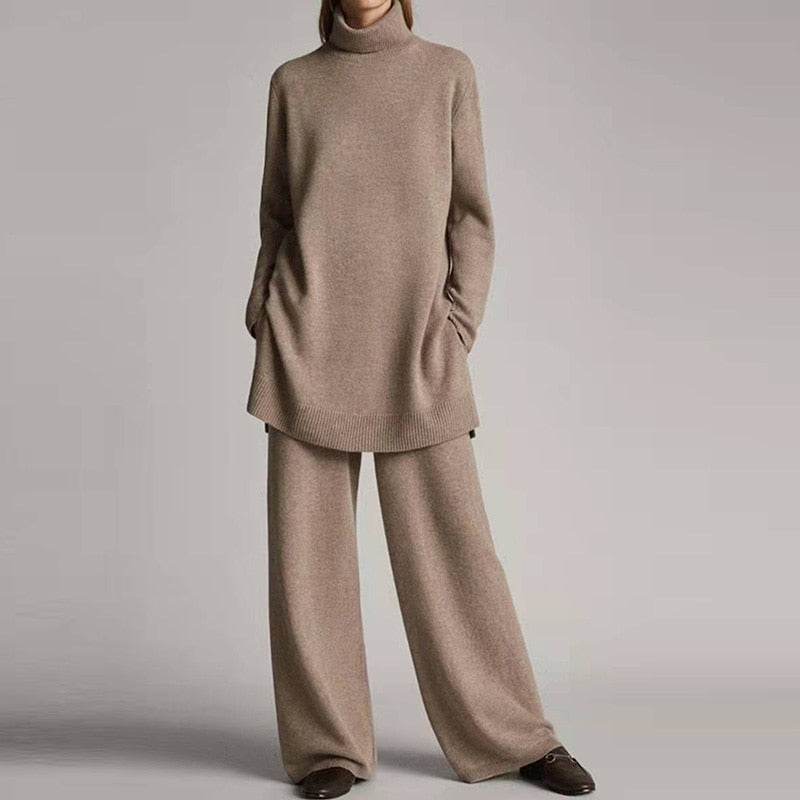 Women's Turtleneck Loungewear Set | Relaxed Wide-Leg Pants