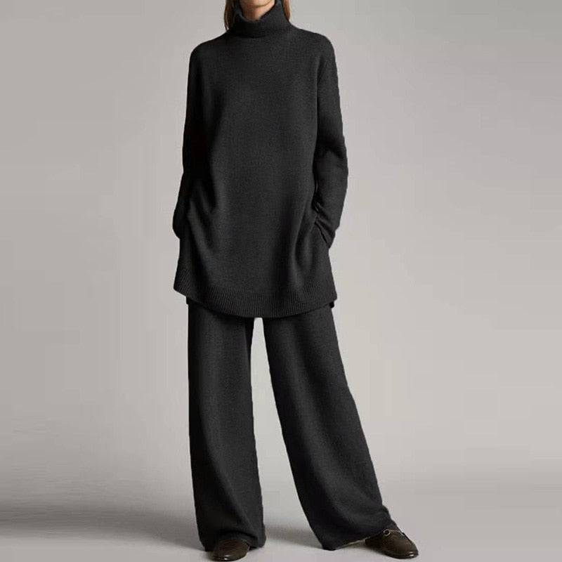 Women's Turtleneck Loungewear Set | Relaxed Wide-Leg Pants