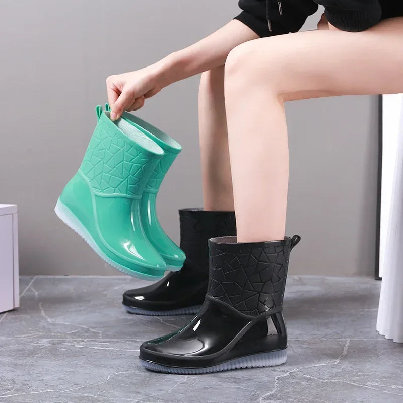 Women's Waterproof Mid-Calf Rain Boots | Non-Slip Rubber Design